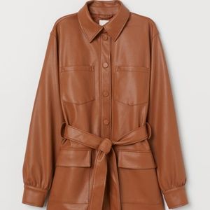 NWT Light Brown Shacket with Tie Belt Lg